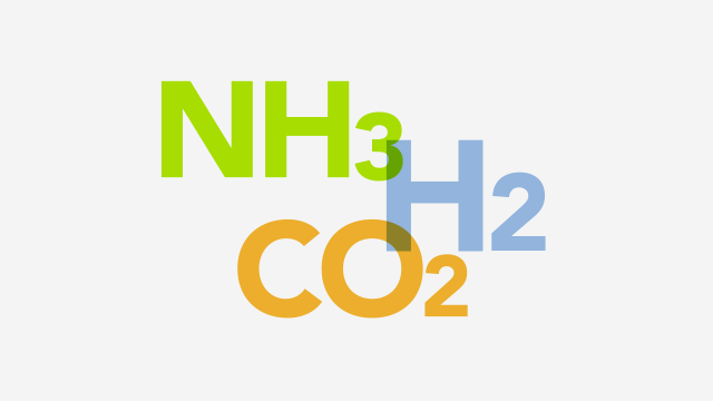 化学記号NH3、H2、CO2